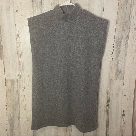 Zara Mockneck Grey Textured Boxy Sleeveless Mini Dress -Gray Size L NWT - Picture 1 of 7
